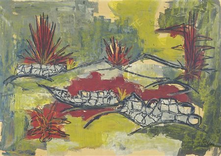 Sabino Coloni Trieste 1931-1975 "Paesaggio carsico" cm. 50x70 - tecnica mista...