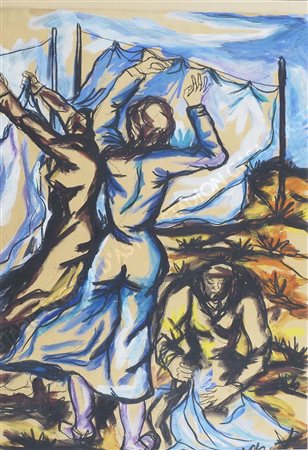 Sabino Coloni Trieste 1931-1975 "Lavandaie" cm. 68x47 - tecnica mista su...