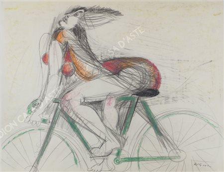 Federico Righi Trieste 1908-1987 "Ciclista sexy" cm. 44x57 - tecnica mista...