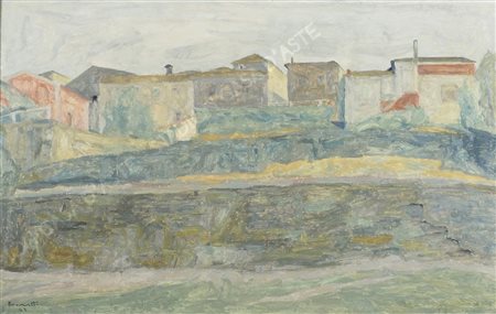 Gianni Brumatti Trieste 1901-1988 "Paesino carsico" cm. 51x81 - olio su...