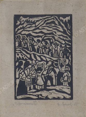 Luigi Spacal Trieste 1908-2000 "Rifornimento" cm. 17x12 - incisione Firmato...