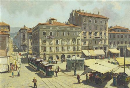 Riccardo Tosti Trieste 1910-1986 "Trieste, tram in Ponterosso" cm. 38x55 -...