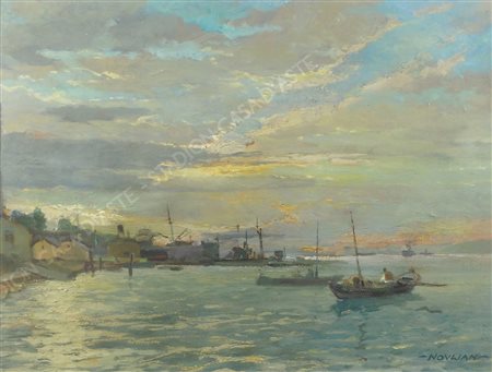 Ferdinando Noulian Trieste 1891-1984 "Verso sera" cm. 36x48 - olio su cartone...
