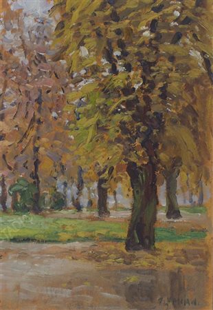 Ugo Flumiani Trieste 1876-1938 "Bosco autunnale" cm. 25x17 - olio su cartone...