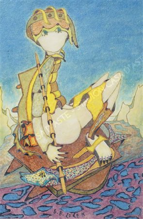 Giovanni Enrico Cucek 1912-1986 "Personaggio" cm. 33x22 - tecnica mista su...