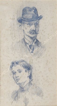 Pietro Marussig Trieste 1879-Pavia 1937 "Ritratti" (1903) cm. 28x16 - matita...