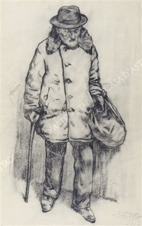 Dyalma Stultus 1901-1977 "In cerca di fortuna" cm. 59x38 - carboncino su...