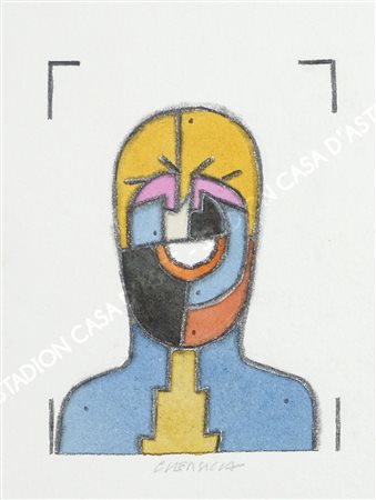 Bruno Chersicla Trieste 1937-2015 "RDM in blu" cm. 25x18 - tecnica mista su...