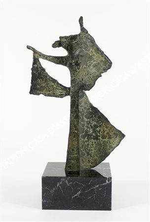 Ugo Carà Trieste 1909-2005 "Nel vento" h. tot cm. 42 - scultura in bronso a...