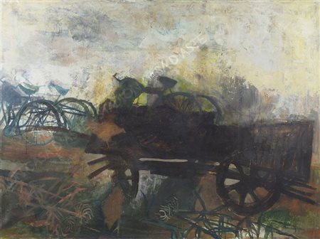 Giuseppe Zigaina 1924-2015 "Biciclette sullo steccato" cm. 86x114 - oli su...