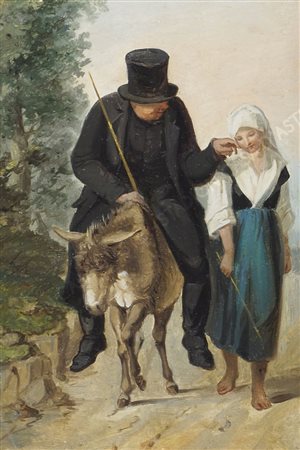 Antonio Rosè Trieste 1848-1918 "Dolci coccole" cm. 23x15 - olio su cartone