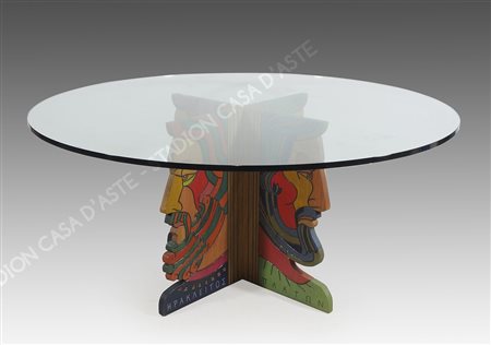 Bruno Chersicla 1937-2013 Tavolo da centro su base in legno okoumè dipinto e...