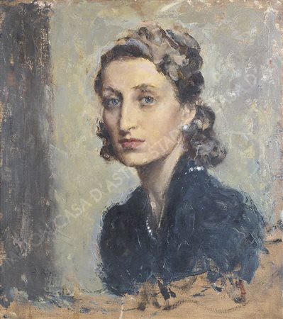 Arturo Rietti Trieste 1863-Padova 1943 "Occhi azzurri" cm. 50x45 - olio su...