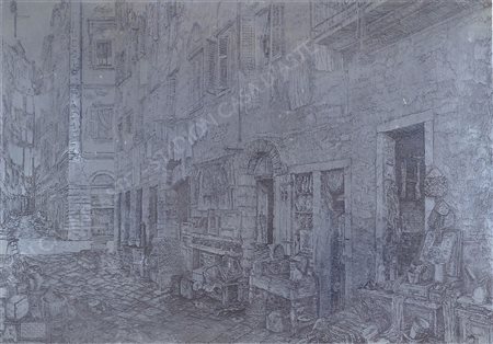 Aldo Bressanutti 1925 "Angolo in Citavecia" cm. 45x65 - lastra incisa