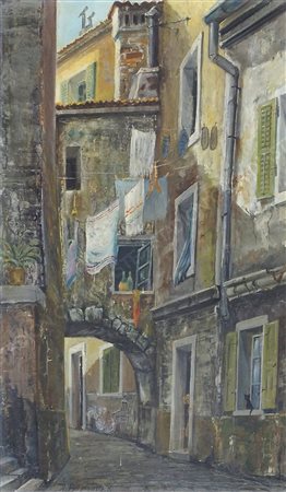 Aldo Bressanutti 1925 "Nascondiglio a Pirano" cm. 50x30 - olio su cartone...