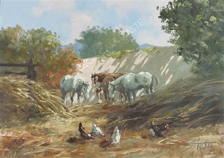 Riccardo Tosti Trieste 1910-1986 "Alla fattoria" cm. 50x70 - olio su tela...