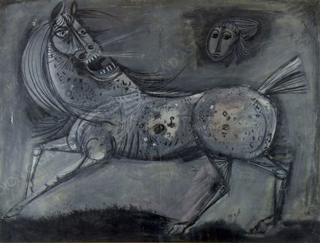 Michelangelo Guacci Trieste 1910-1967 "Cavallo matto" cm. 80x105 - tempera su...