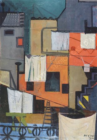 Federico Righi Trieste 1908-1987 "Cortile romano" cm. 99x69 - olio su tela...