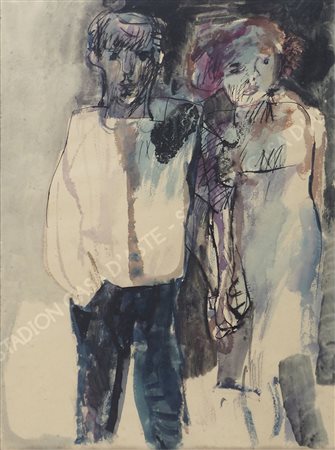 Miela Reina Trieste 1935-1972 "La coppia" cm. 39x29 - tecnica mista su carta...