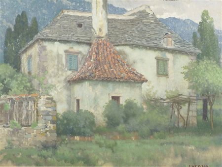 Pietro Lucano Trieste 1878-1972 "Casa rustica" cm. 38x50 - olio su compensato...