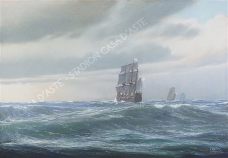 Paolo Klodic Trieste 1887-1961 "Veliero in alto mare" cm. 70x100 - pastelli...