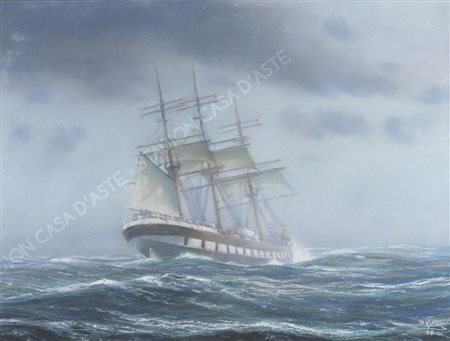 Paolo Klodic Trieste 1887-1961 "Veliero a 3 alberi" cm. 60x80 - pastelli...