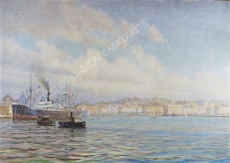 Paolo Klodic Trieste 1887-1961 "Veduta di Trieste dal mare" cm. 70x100 - olio...