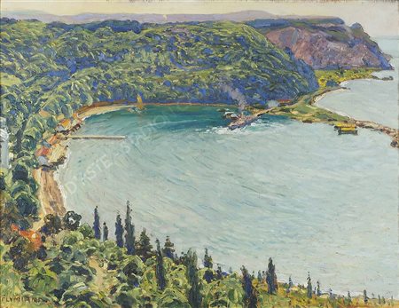 Ugo Flumiani Trieste 1876-1938 "La baia di Sistiana" cm. 50x65 - olio su tela...