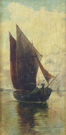 Pittore del XIX secolo "Marina con trabacchio" cm. 23x12 - olio su tavoletta...