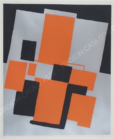 Nino Perizi Trieste 1917-1994 "Composizione arancio" cm. 80x70 - litografia a...