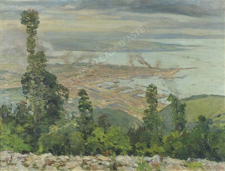 Ugo Flumiani Trieste 1876-1938 "Trieste da Poggioreale" cm. 51x68 - olio su...