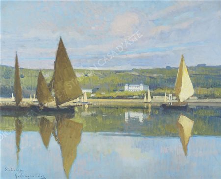 Giovanni Zangrando Trieste 1867-1941 "Sistiana dal mare" cm. 45x55 - olio su...