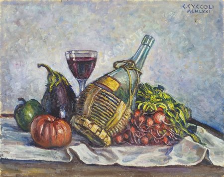 Cesare Cuccoli 1895-1978 "Giornata d'osmizza" cm. 40x50 - olio su cartone...