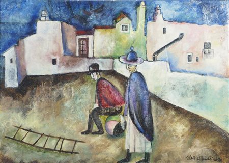 Elettra Metallinò Trieste 1932 "Riposo notturno" cm. 47x67 - olio su cartone...