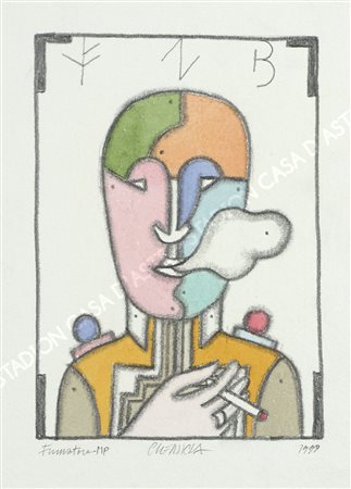 Bruno Chersicla Trieste 1937-2015 "Fumatore" cm. 25x18 - tecnica mista su...