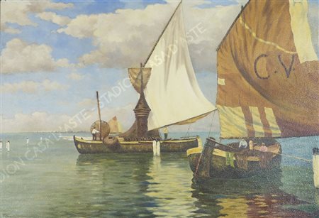 Alessandro Prezzi Pola 1886-Trieste 1977 "Grande marina con barche" cm....