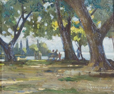 Giovanni Zangrando Trieste 1867-1941 "Riposo sulla riva" cm. 26x32 - olio su...