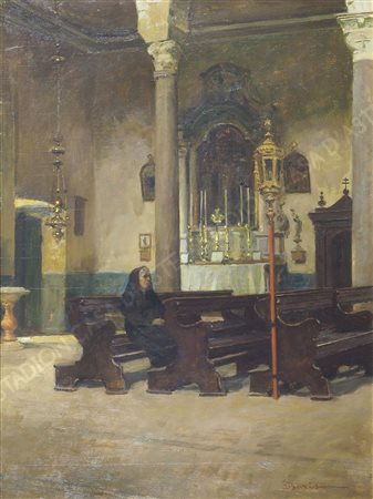 Giuseppe Barison Trieste 1853-1931 "Grado, interno del Duomo" cm. 50x38 -...