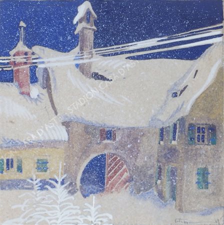 Vito Timmel Vienna 1886-Trieste 1949 "Tetti innevati" cm. 18x18 - tecnica...