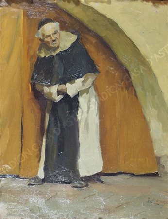 Antonio Lonza Trieste 1846-1918 "Nella canonica" cm. 38x29 - olio su cartone...