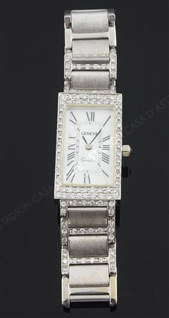 Orologio da polso da donna in oro bianco e diamanti , Geneve al quarzo.