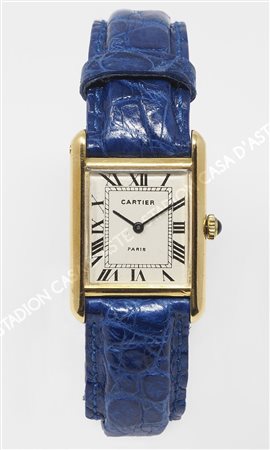Cartier: orologio da polso da donna con cassa rettangolare in oro giallo e...