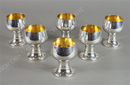 Brandimarte: lotto di 6 coppette in argento con interno dorato. gr. 830.