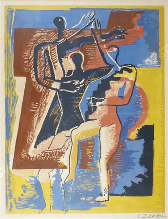 Ossip Zadkine 1890-1967 "Visiteur du soleil" cm. 70x50 - litografia a colori...