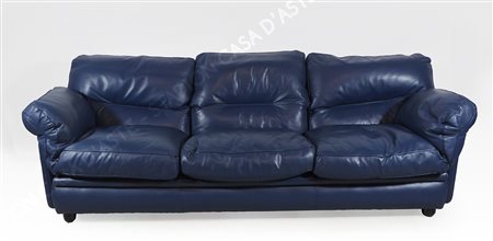 Poltrone Frau: salotto in pelle blu composto da divano a 3 posti e coppia di...