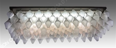 Salviati: grande lampadario rettangolare in vetro di Murano a 2 colori di...