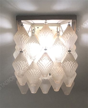 Salviati: lampadario quadrato in vetro di Murano a 2 colori di forma...