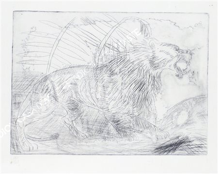 Antonio Ligabue 1899-1965 "Tigre" cm. 70x50 (25x35) - puntasecca Timbro a...