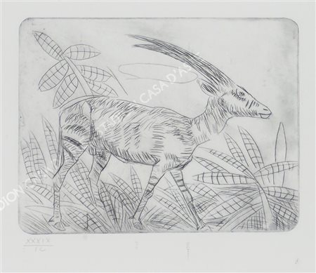 Antonio Ligabue 1899-1965 "Antilope" cm. 70x50 (25x35) - puntasecca Timbro a...