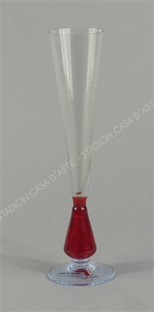 Carlo Moretti: calice in vetro trasparente azzurro e rosso. Entro scatola...